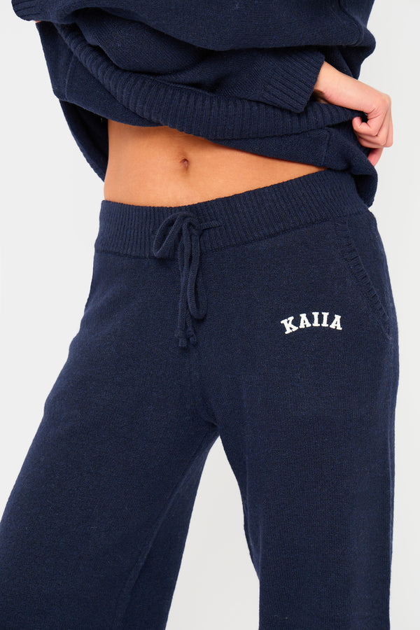 Kaiia Knit Wide Leg Trousers Navy