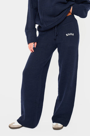 Kaiia Knit Wide Leg Trousers Navy