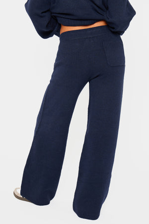 Kaiia Knit Wide Leg Trousers Navy
