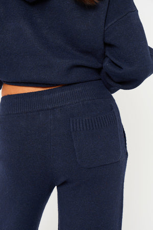 Kaiia Knit Wide Leg Trousers Navy