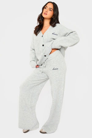 Kaiia Knit Wide Leg Trousers Grey Marl