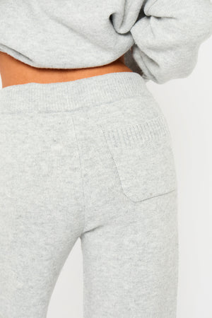 Kaiia Knit Wide Leg Trousers Grey Marl