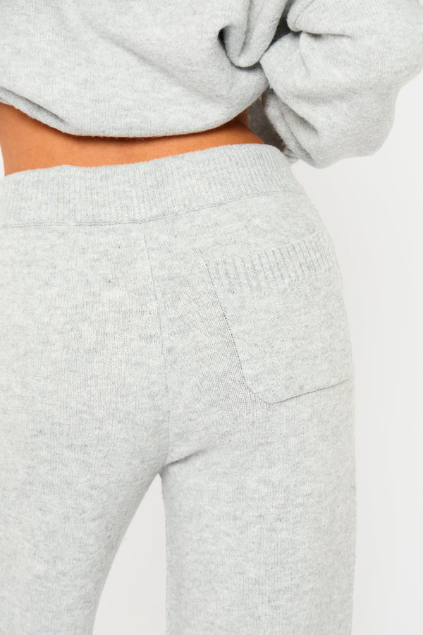 Kaiia Knit Wide Leg Trousers Grey Marl