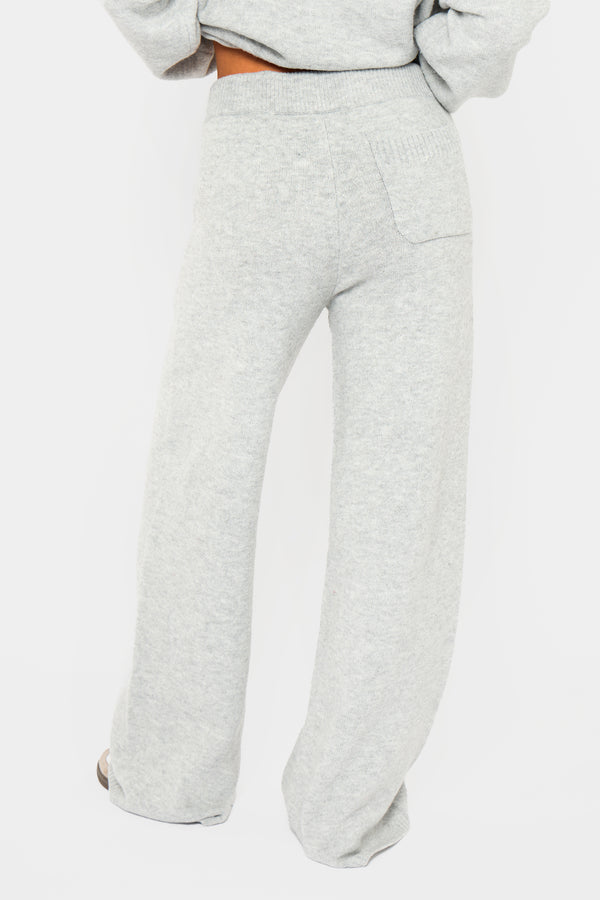 Kaiia Knit Wide Leg Trousers Grey Marl