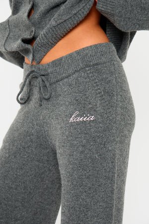 Kaiia Knit Wide Leg Trousers Charcoal