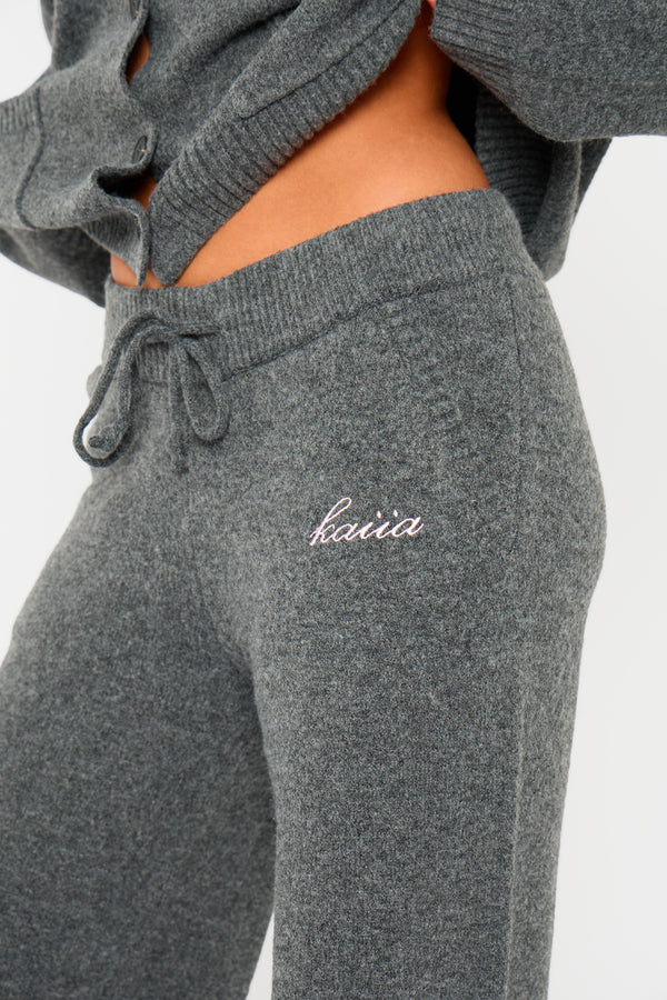 Kaiia Knit Wide Leg Trousers Charcoal