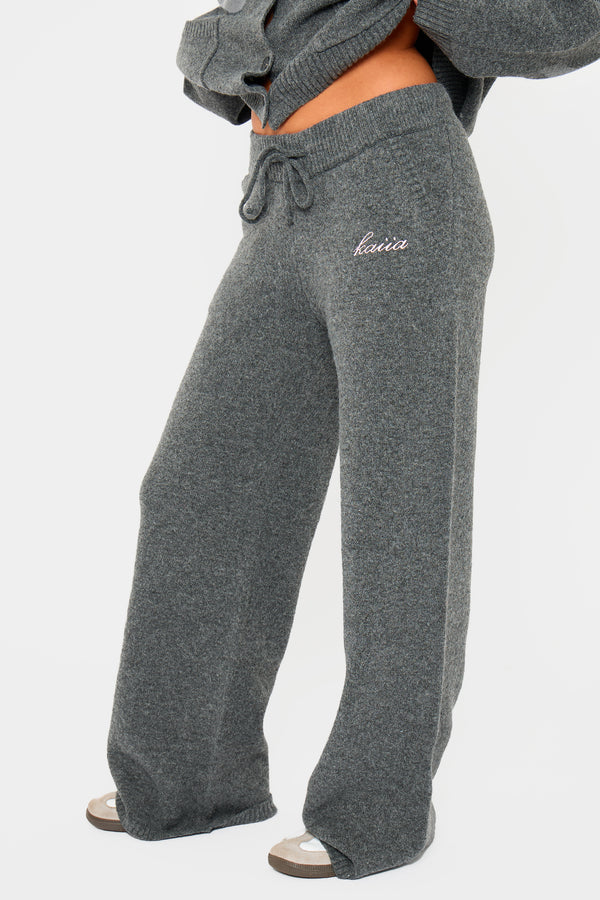 Kaiia Knit Wide Leg Trousers Charcoal