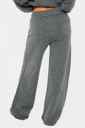 Kaiia Knit Wide Leg Trousers Charcoal