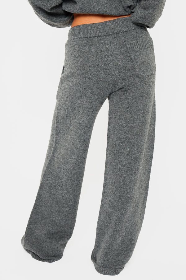 Kaiia Knit Wide Leg Trousers Charcoal