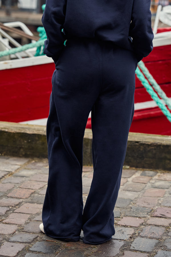 Kaiia Slogan Mid Rise Wide Leg Joggers Navy & Baby Blue