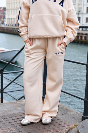Kaiia Slogan Side Stripe Wide Leg Joggers Cream & Navy
