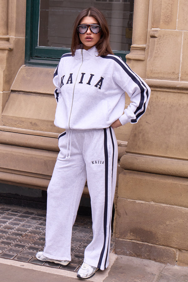 Kaiia Sport Side Stripe Wide Leg Joggers Light Grey Marl & Navy