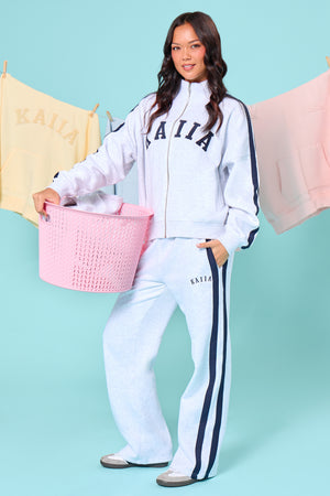 Kaiia Sport Side Stripe Wide Leg Joggers Light Grey Marl & Navy