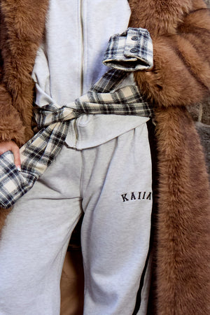 Kaiia Sport Side Stripe Wide Leg Joggers Light Grey Marl & Navy