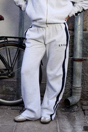 Kaiia Sport Side Stripe Wide Leg Joggers Light Grey Marl & Navy