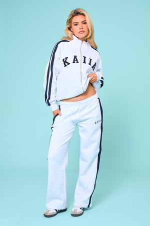 Kaiia Sport Side Stripe Wide Leg Joggers Light Grey Marl & Navy