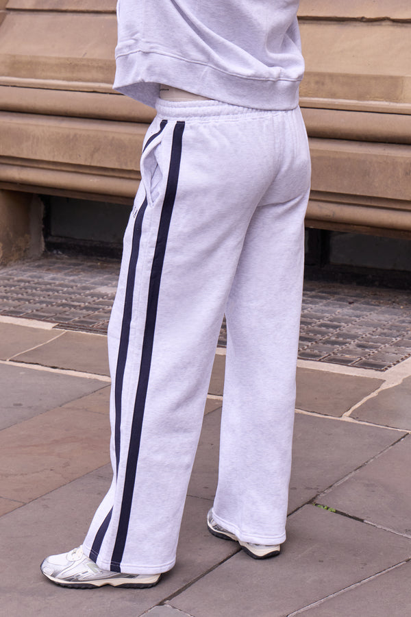 Kaiia Sport Side Stripe Wide Leg Joggers Light Grey Marl & Navy