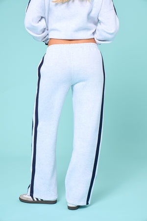 Kaiia Sport Side Stripe Wide Leg Joggers Light Grey Marl & Navy