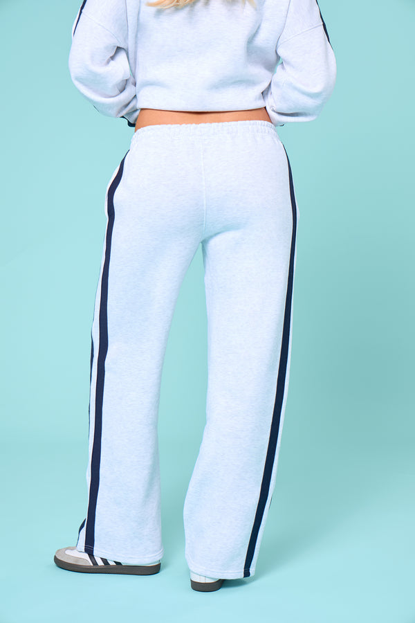 Kaiia Sport Side Stripe Wide Leg Joggers Light Grey Marl & Navy