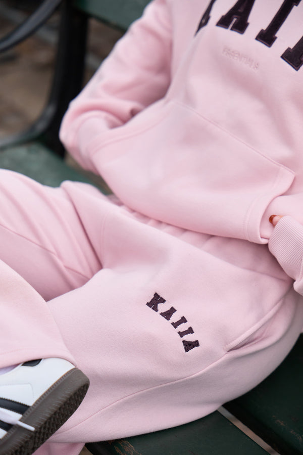 Kaiia Slogan Mid Rise Wide Leg Joggers Pink Chai & Bitter Chocolate