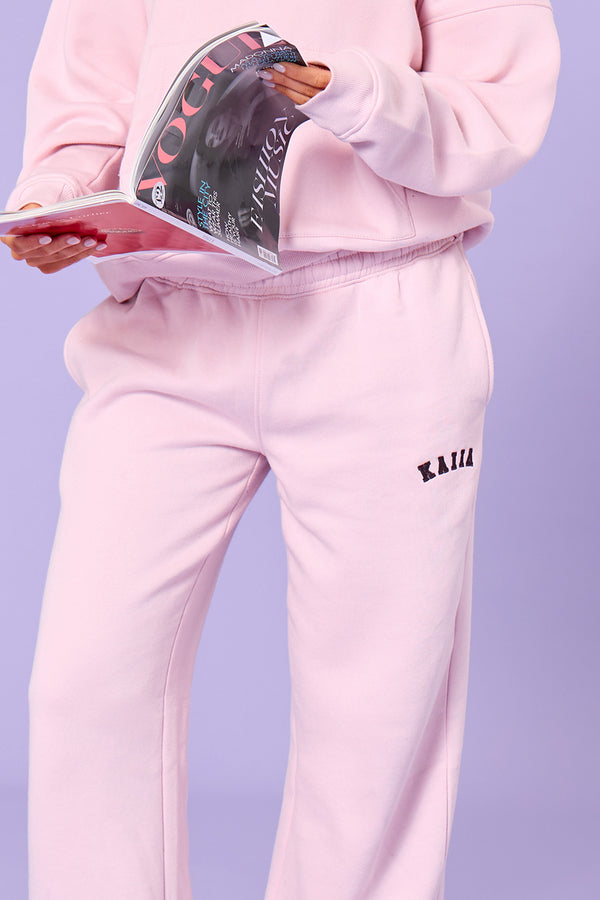 Kaiia Slogan Mid Rise Wide Leg Joggers Pink Chai & Bitter Chocolate