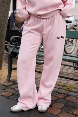 Kaiia Slogan Mid Rise Wide Leg Joggers Pink Chai & Bitter Chocolate