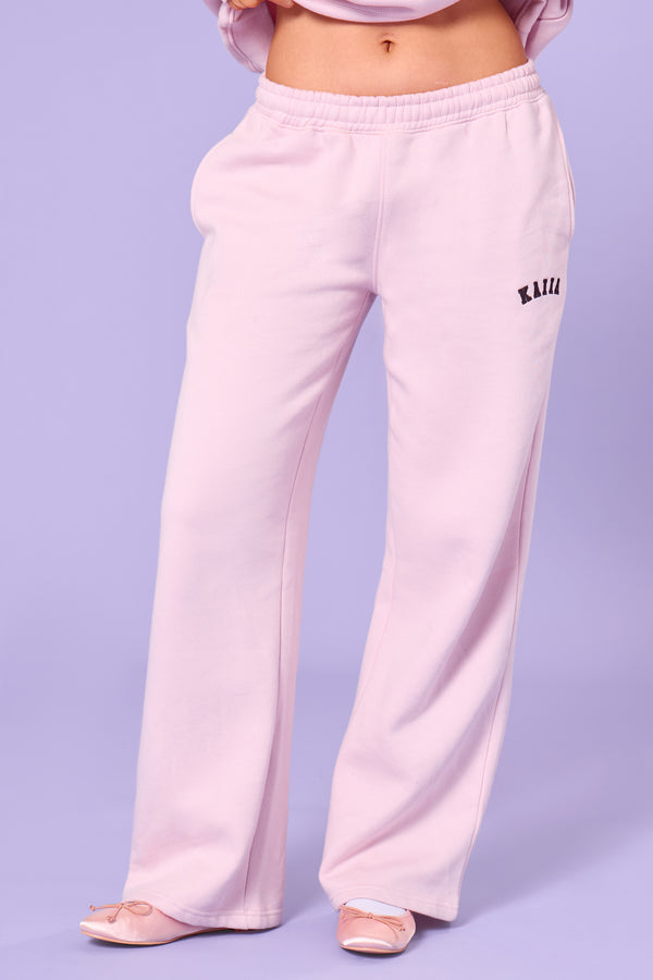Kaiia Slogan Mid Rise Wide Leg Joggers Pink Chai & Bitter Chocolate