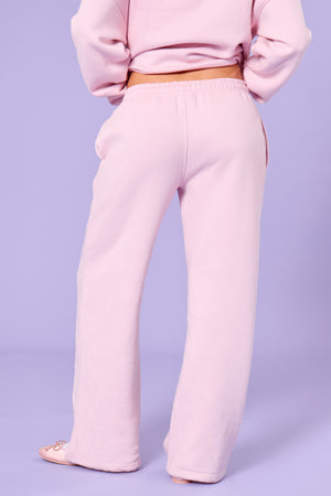 Kaiia Slogan Mid Rise Wide Leg Joggers Pink Chai & Bitter Chocolate