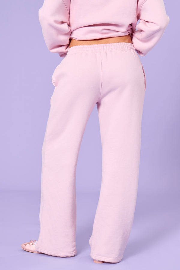 Kaiia Slogan Mid Rise Wide Leg Joggers Pink Chai & Bitter Chocolate
