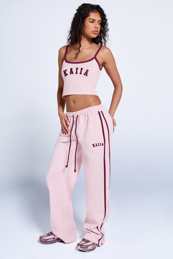 Kaiia Logo Side Stripe Wide Leg Joggers Pink Chai & Burgundy