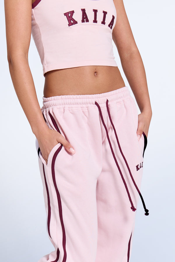 Kaiia Logo Side Stripe Wide Leg Joggers Pink Chai & Burgundy