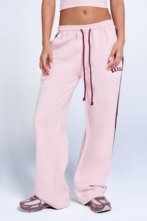 Kaiia Logo Side Stripe Wide Leg Joggers Pink Chai & Burgundy