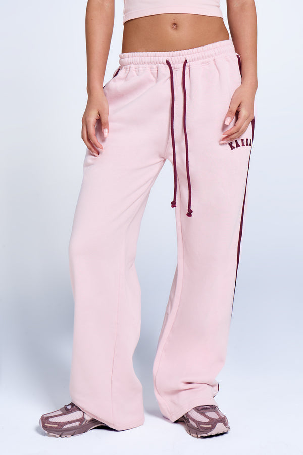 Kaiia Logo Side Stripe Wide Leg Joggers Pink Chai & Burgundy