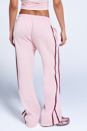 Kaiia Logo Side Stripe Wide Leg Joggers Pink Chai & Burgundy