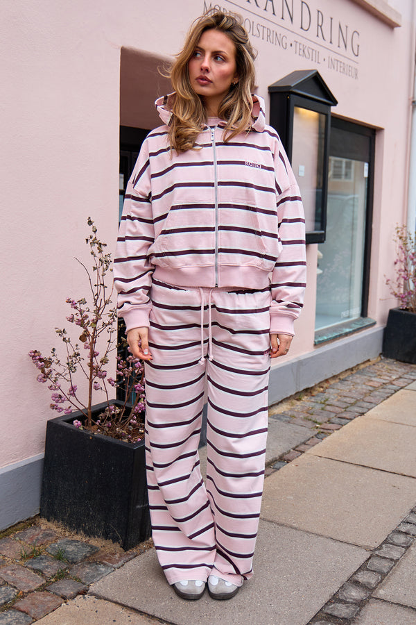 Kaiia Striped Wide Leg Joggers Pink & Chocolate