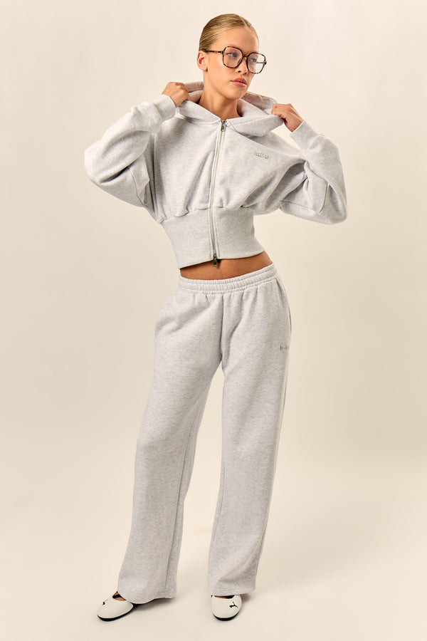 Kaiia Chrome Logo Mid Rise Wide Leg Joggers Light Grey Marl