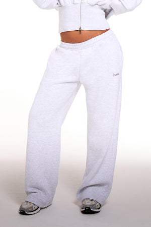 Kaiia Chrome Logo Mid Rise Wide Leg Joggers Light Grey Marl