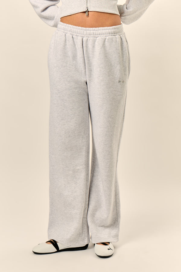 Kaiia Chrome Logo Mid Rise Wide Leg Joggers Light Grey Marl