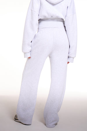 Kaiia Chrome Logo Mid Rise Wide Leg Joggers Light Grey Marl