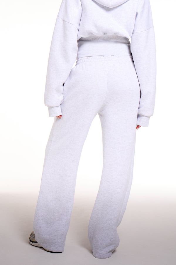 Kaiia Chrome Logo Mid Rise Wide Leg Joggers Light Grey Marl