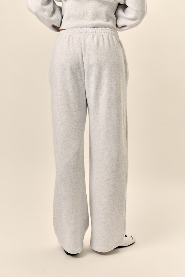 Kaiia Chrome Logo Mid Rise Wide Leg Joggers Light Grey Marl