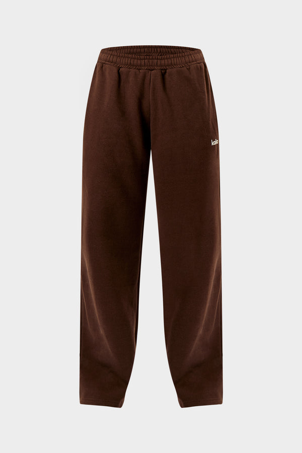 Kaiia Chrome Logo Mid Rise Wide Leg Joggers Bitter Chocolate