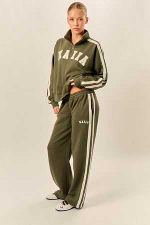 Kaiia Sport Stripe Wide Leg Joggers Olive & Cream