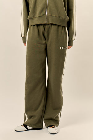 Kaiia Sport Stripe Wide Leg Joggers Olive & Cream