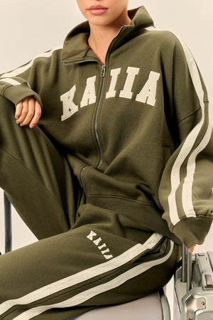 Kaiia Sport Stripe Wide Leg Joggers Olive & Cream