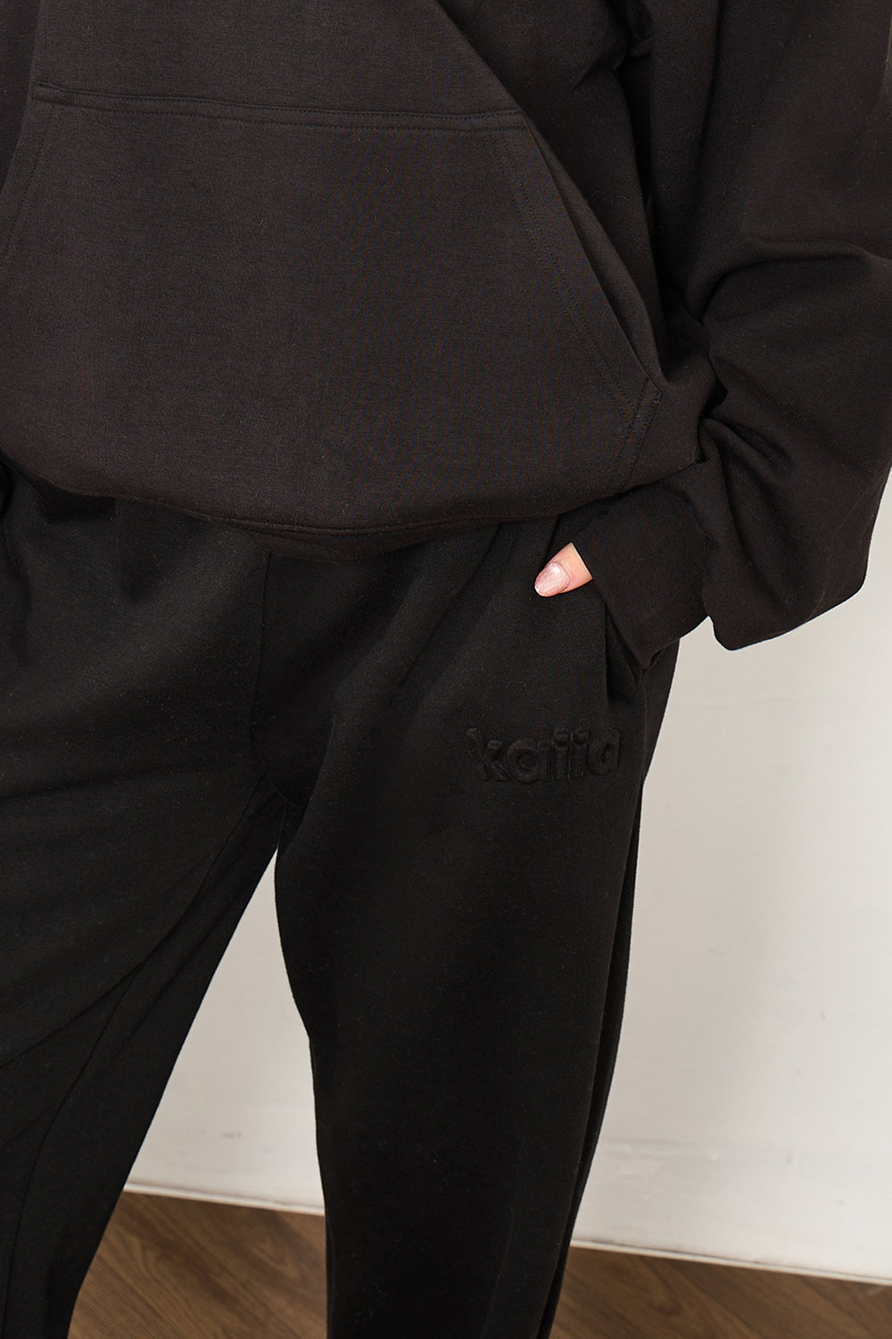 Kaiia Premium Scuba Wide Leg Joggers Black