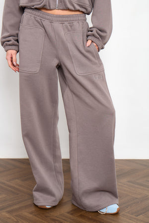 Kaiia Pocket Detail Mid Rise Wide Leg Joggers Silver Grey