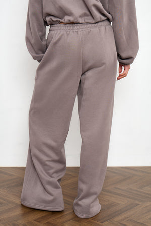 Kaiia Pocket Detail Mid Rise Wide Leg Joggers Silver Grey