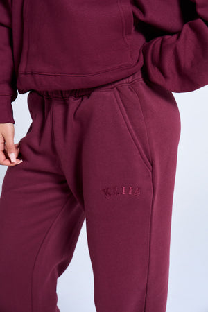 Kaiia Wide Leg Sweat Pants Deep Burgundy
