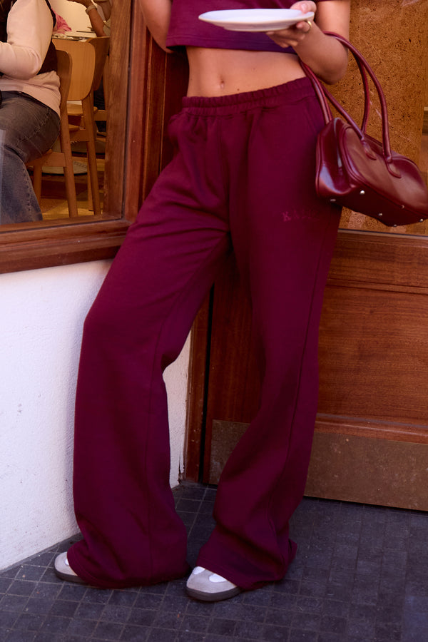 Kaiia Wide Leg Sweat Pants Deep Burgundy